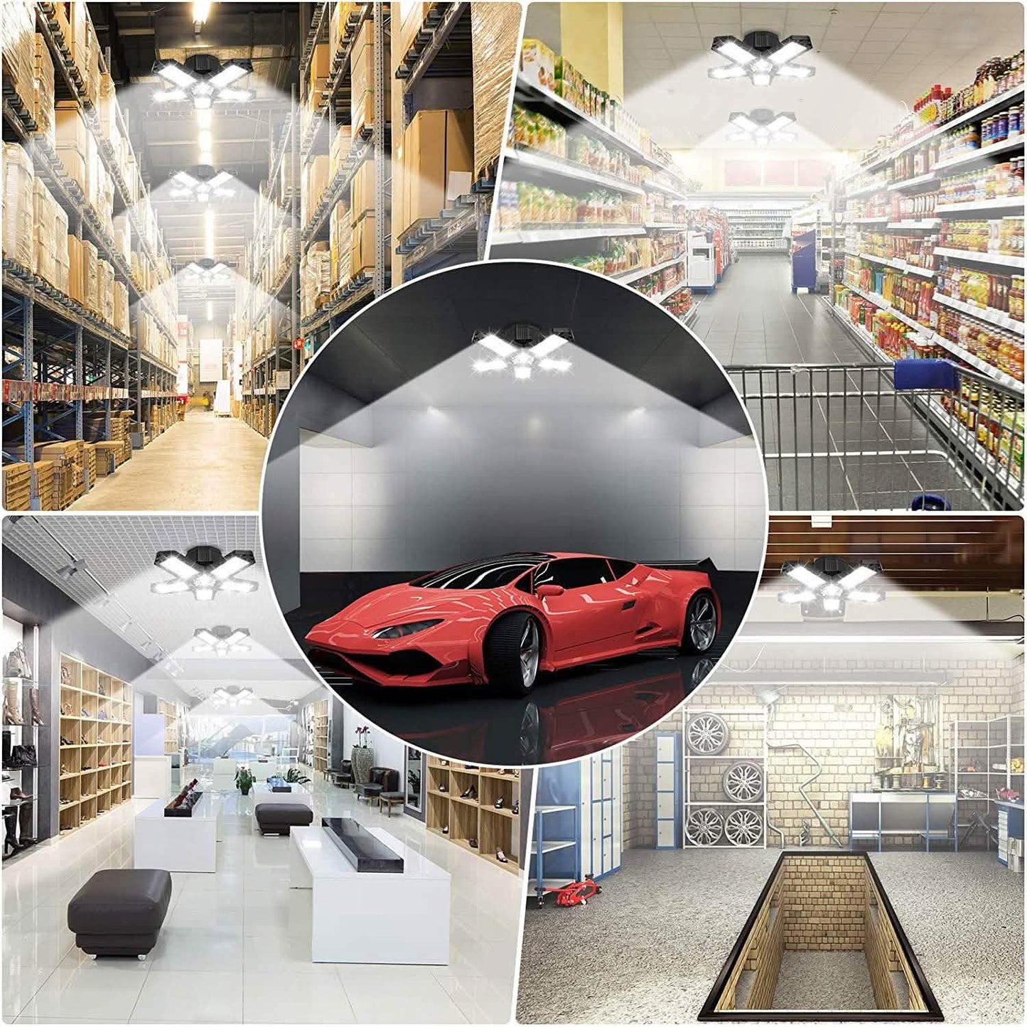 16000LM Garagenleuchte mit 6 LED-Garagendeckenleuchten-Paneelen