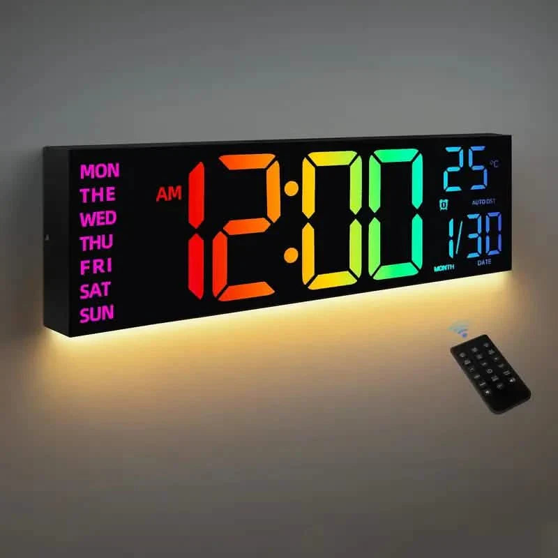 16,2" Große Digitale Wanduhr mit Farbwechsel und integriertem Nachtlicht