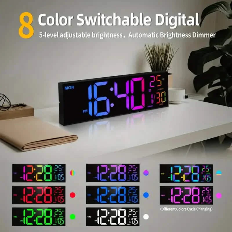 16,2" Große Digitale Wanduhr mit Farbwechsel und integriertem Nachtlicht