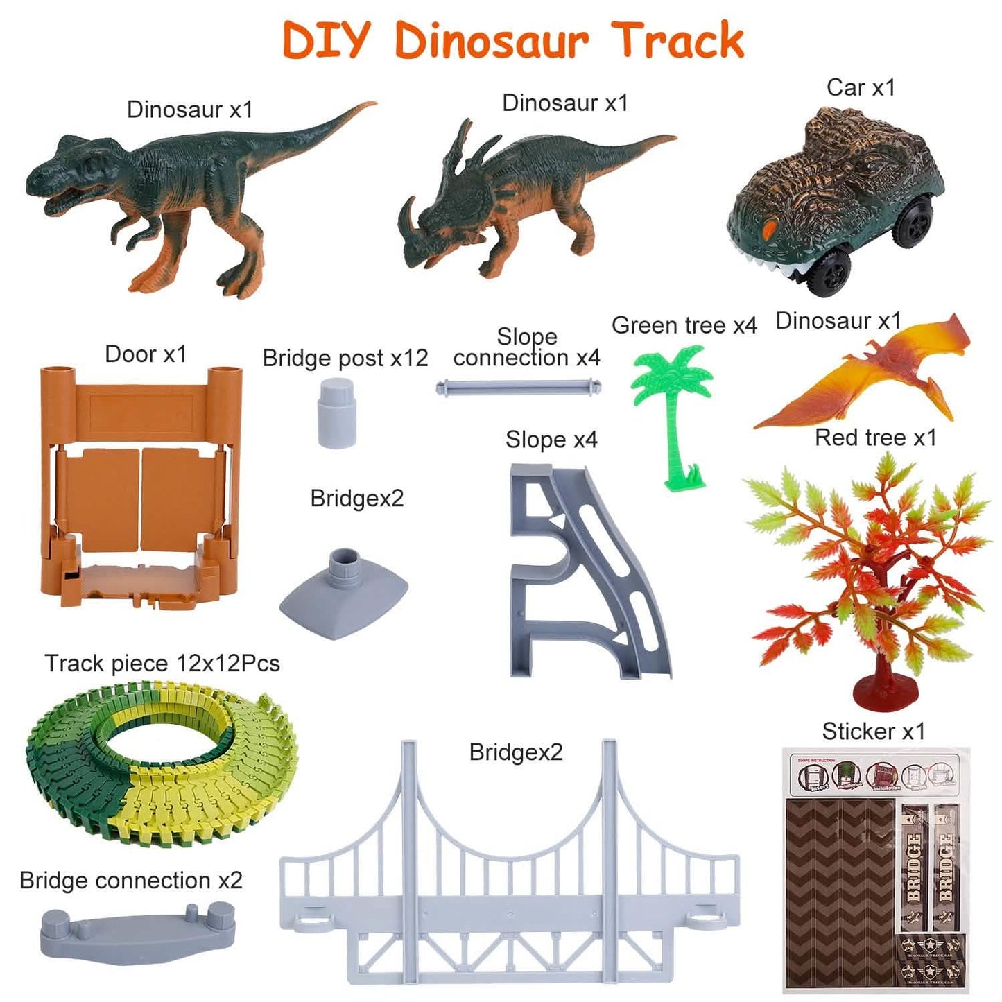 175-teiliges: Dinosaurier-Rennbahn-Set