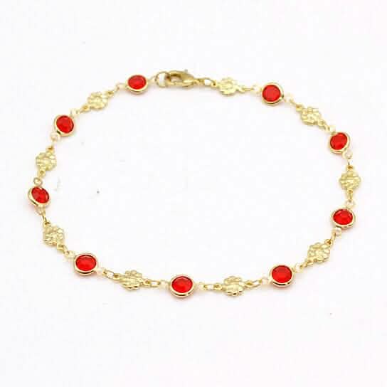 18 Karat Gold Filled Hochglanz Rot Kristall Blume Fußkettchen
