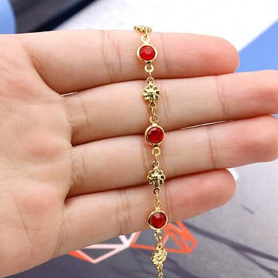 18 Karat Gold Filled Hochglanz Rot Kristall Blume Fußkettchen