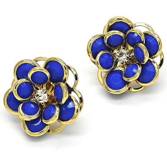 18k Gold Filled Hochglanz-Finish Saphir Hibiskus Kristall Ohrstecker
