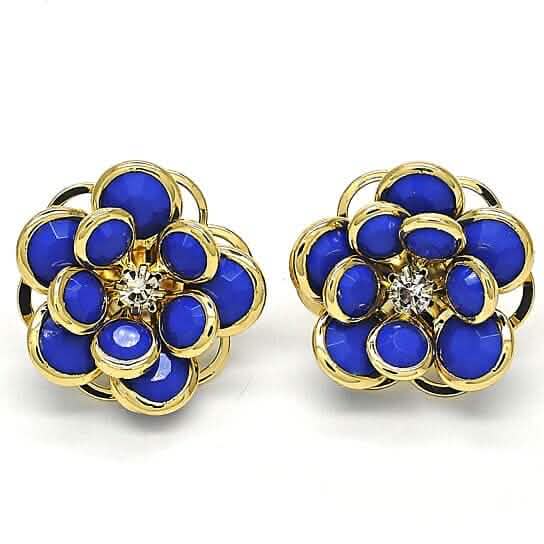 18k Gold Filled Hochglanz-Finish Saphir Hibiskus Kristall Ohrstecker