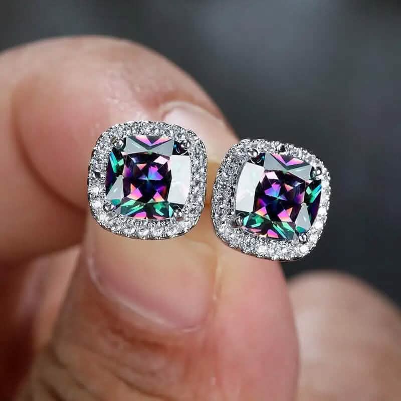 18 Karat vergoldete, farbenfrohe quadratische Ohrstecker