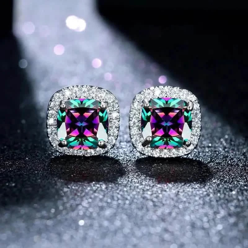 18 Karat vergoldete, farbenfrohe quadratische Ohrstecker