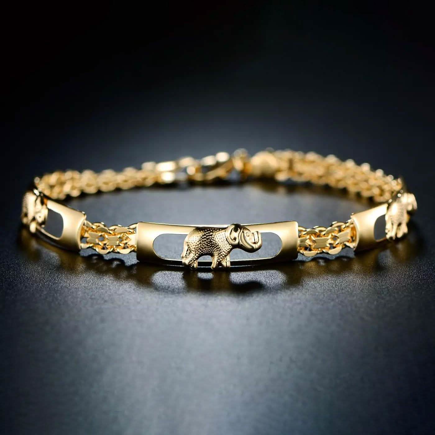 18 Karat vergoldetes Glückselefanten-Parade-Armband
