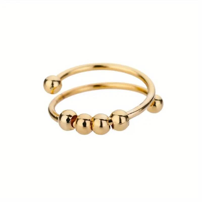 18K Gold drehbare Perlen Angst-Ring