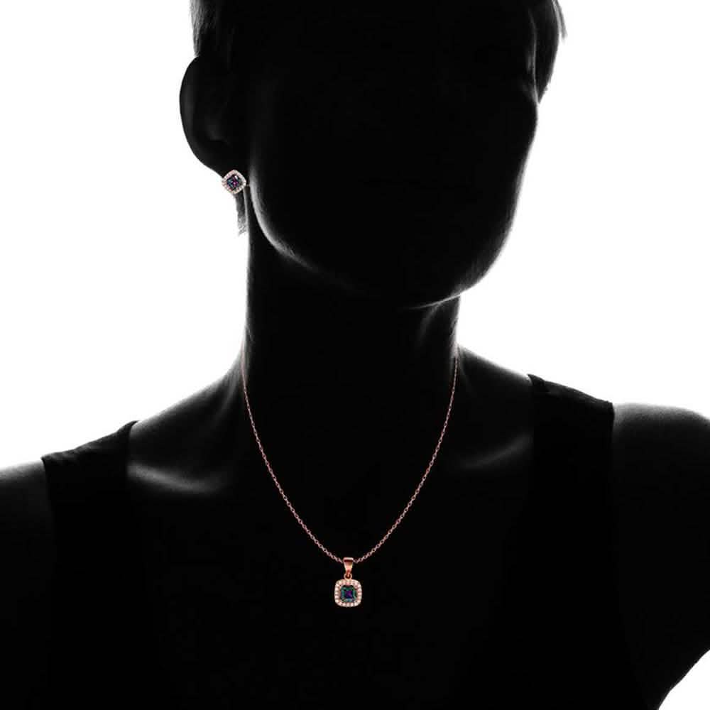 18K Roségold Sterling Silber Regenbogen Halskette und Ohrringe
