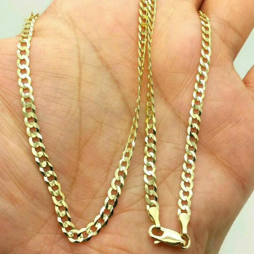 18K Massivgold Kubanische Halskette Herren Damen 4mm