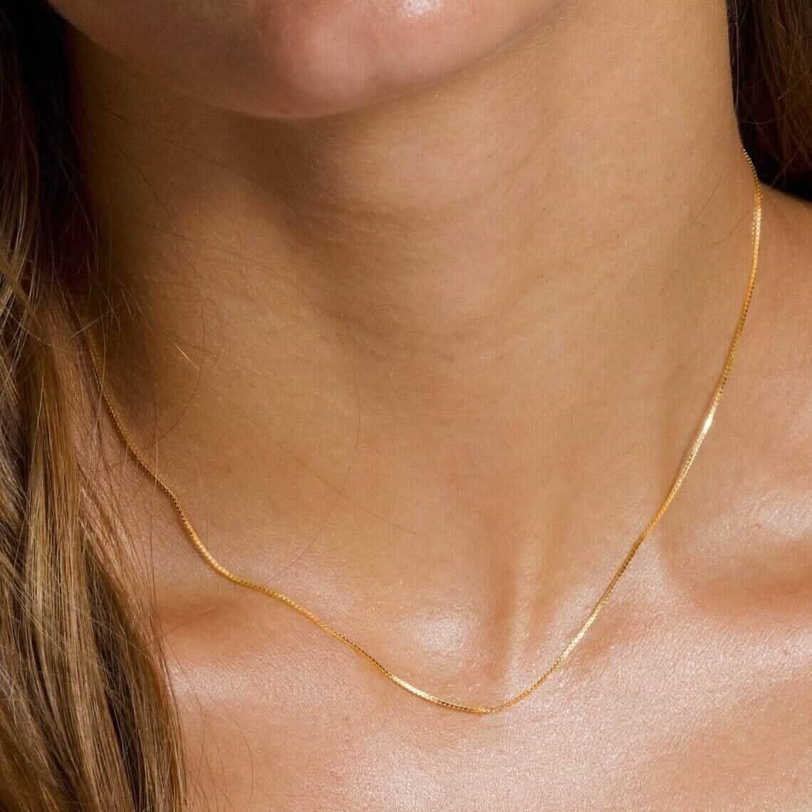 18K Massives Gelbgold Box-Halskette Echte Goldkette