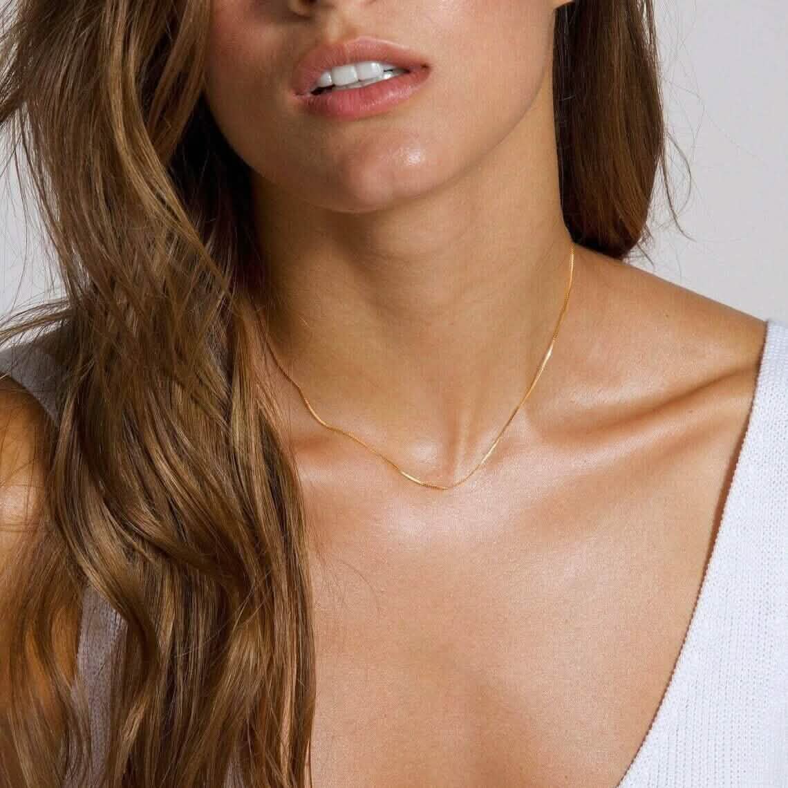18K Massives Gelbgold Box-Halskette Echte Goldkette