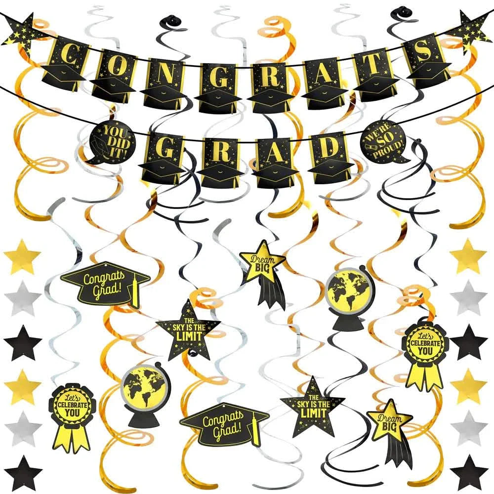19-teiliges Set: Banner „Congrats Grad“ + Hängedeko