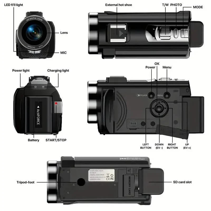 16-fach Zoom 1080P HD Digitalkamera-Bundle mit 2 Akkus, 32G TF-Karte, Mikrofon, Gegenlichtblende & Tasche