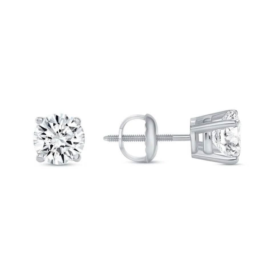 2 Karat runde, im Labor gezüchtete Diamantohrringe aus Platin 950, E/VVS, Korbfassung, Schraubverschluss