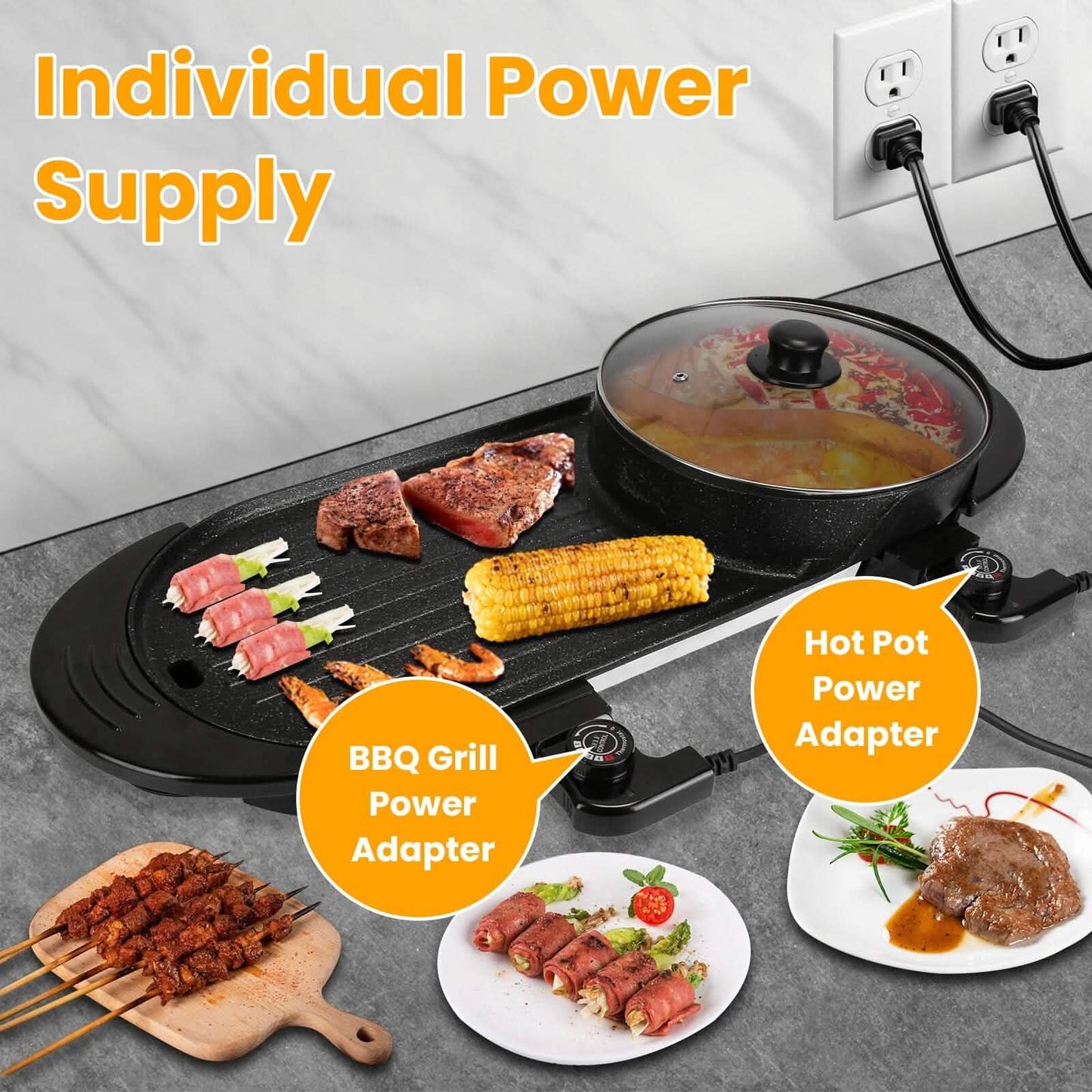 2-in-1 Elektro-Heißtopf mit BBQ-Grill 2200W
