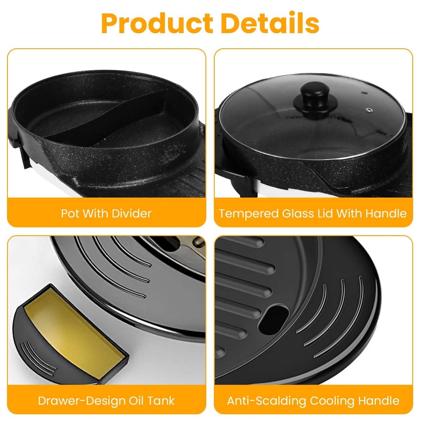 2-in-1 Elektro-Heißtopf mit BBQ-Grill 2200W