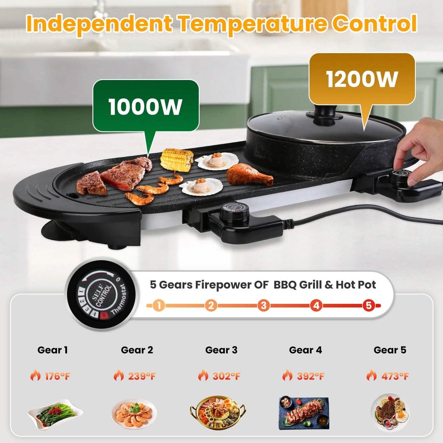 2-in-1 Elektro-Heißtopf mit BBQ-Grill 2200W