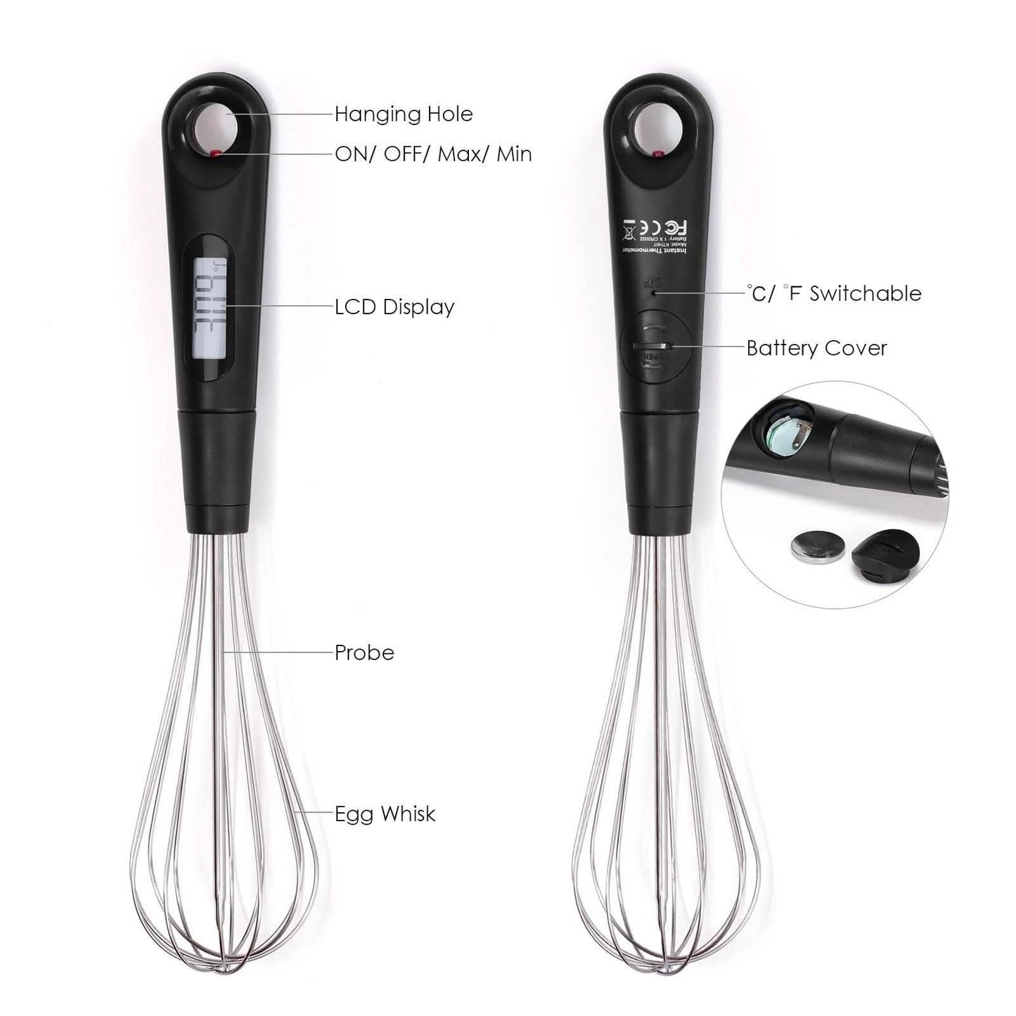2-in-1 Sofortablese-Lebensmittelthermometer und Eierschneebesen