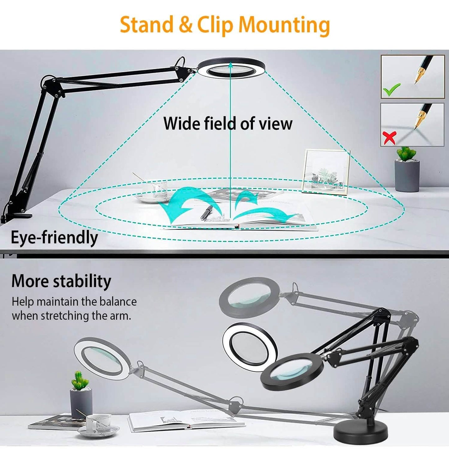 2-in-1 LED-Lupen-Schreibtischlampe mit 8-facher Vergrößerung