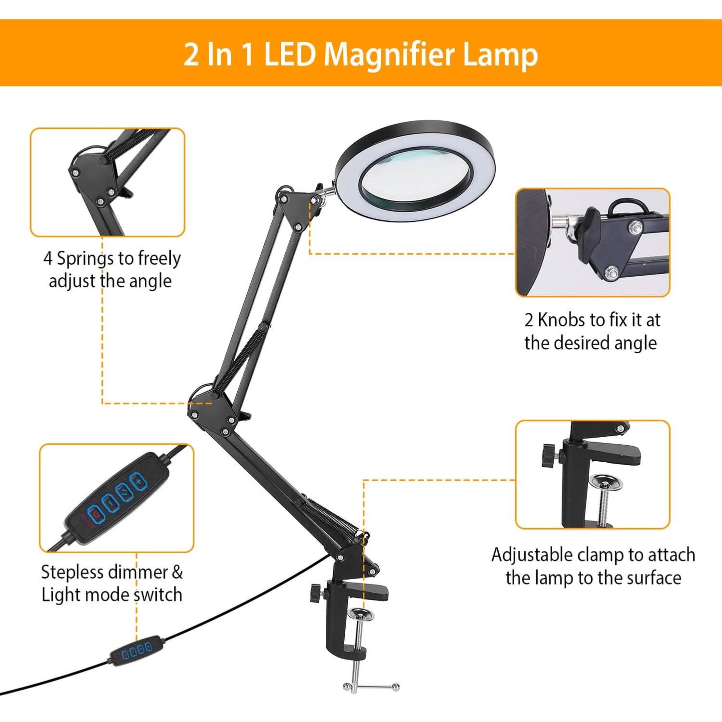 2-in-1 LED-Lupen-Schreibtischlampe mit 8-facher Vergrößerung