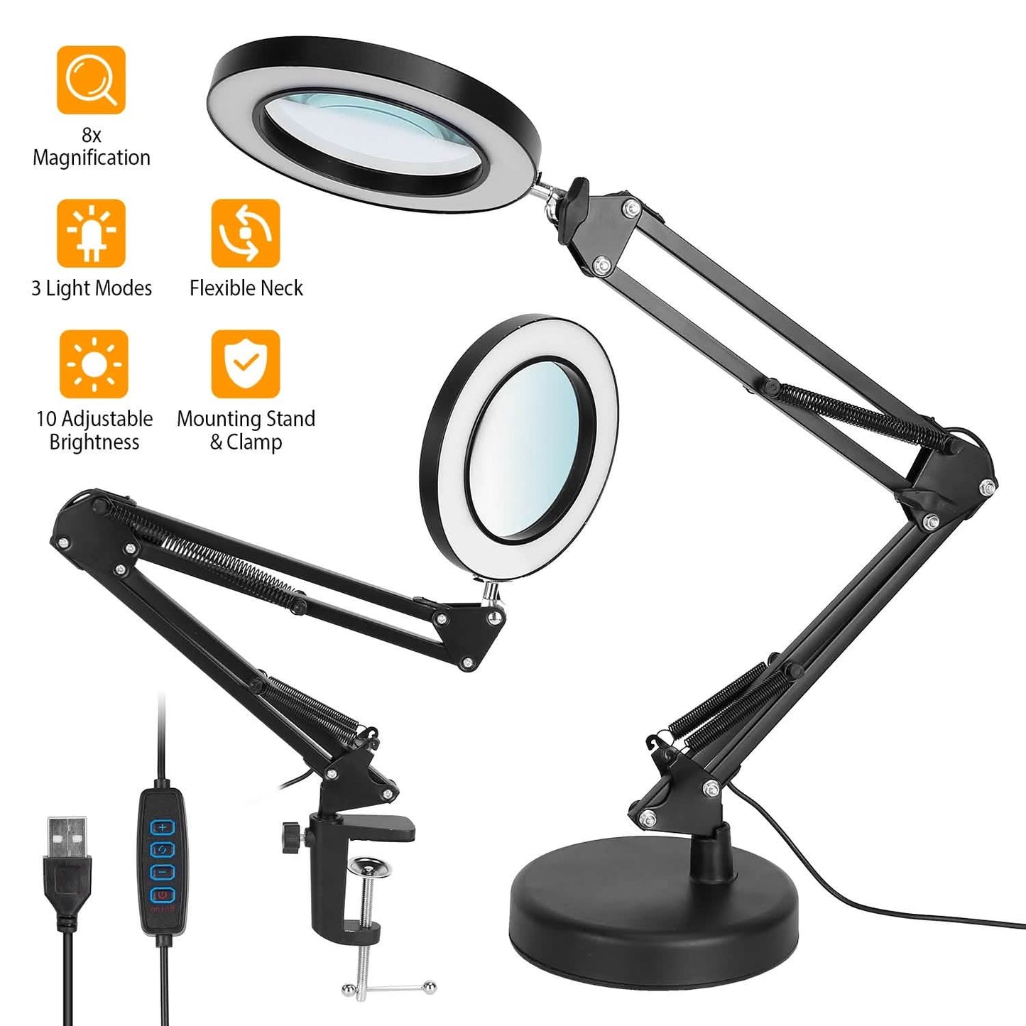2-in-1 LED-Lupen-Schreibtischlampe mit 8-facher Vergrößerung