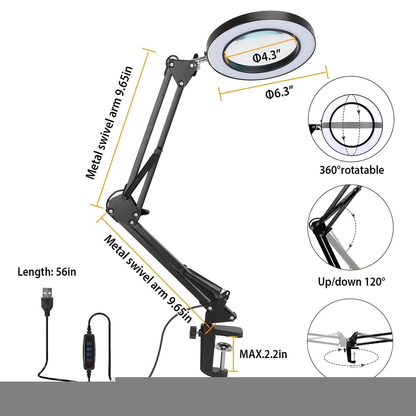 2-in-1 LED-Lupen-Schreibtischlampe mit 8-facher Vergrößerung
