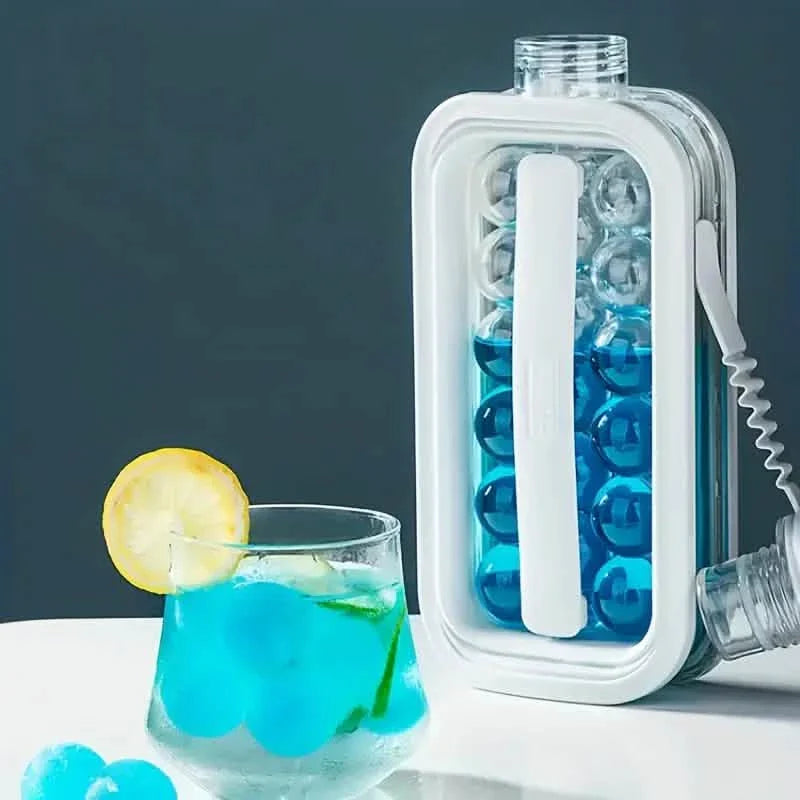 2-in-1 tragbarer Eisballbereiter Wasserkocher mit 17 Gittern, flachem Gehäuse und Deckel für kühlende Eiswürfel/Eis am Stiel