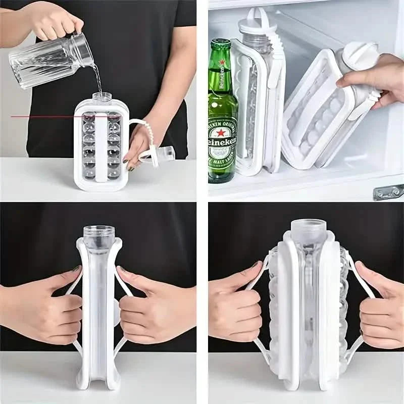 2-in-1 tragbarer Eisballbereiter Wasserkocher mit 17 Gittern, flachem Gehäuse und Deckel für kühlende Eiswürfel/Eis am Stiel