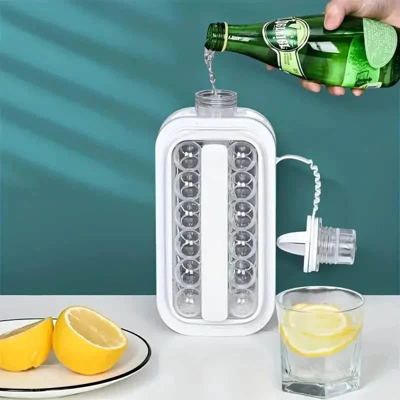 2-in-1 tragbarer Eisballbereiter Wasserkocher mit 17 Gittern, flachem Gehäuse und Deckel für kühlende Eiswürfel/Eis am Stiel