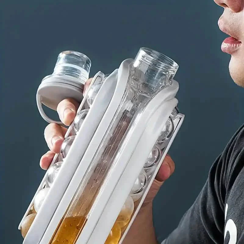 2-in-1 tragbarer Eisballbereiter Wasserkocher mit 17 Gittern, flachem Gehäuse und Deckel für kühlende Eiswürfel/Eis am Stiel