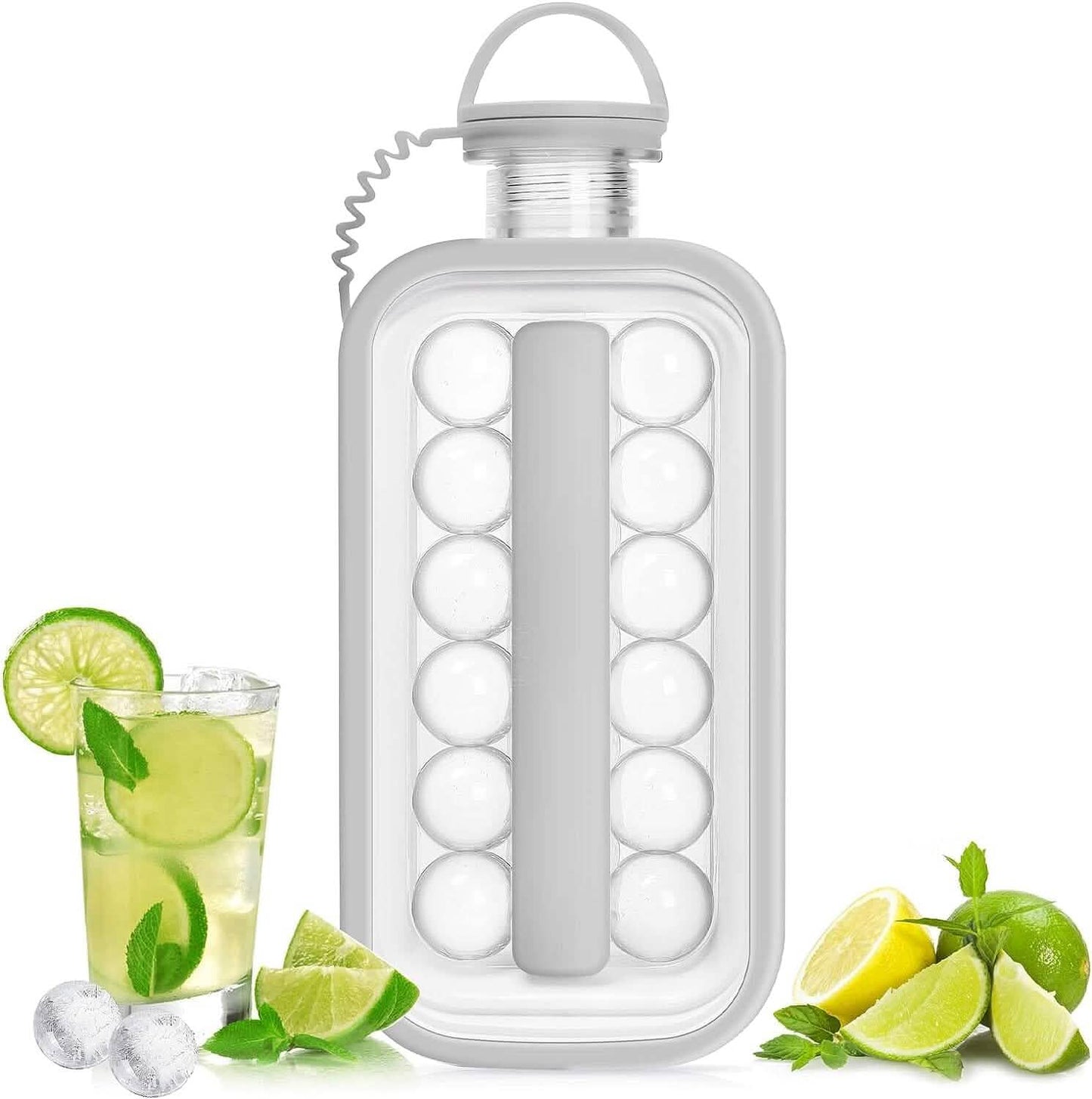 2-in-1 tragbarer Eisballbereiter Wasserkocher mit 17 Gittern, flachem Gehäuse und Deckel für kühlende Eiswürfel/Eis am Stiel