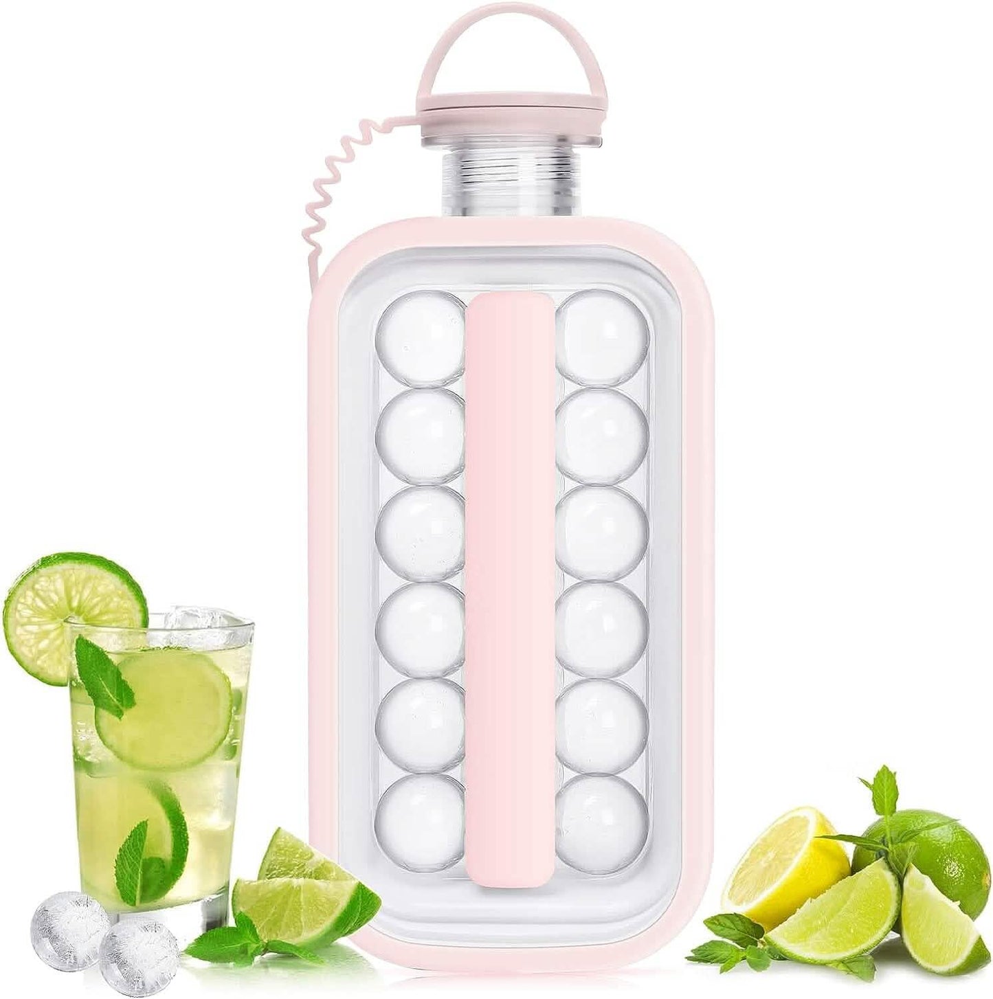 2-in-1 tragbarer Eisballbereiter Wasserkocher mit 17 Gittern, flachem Gehäuse und Deckel für kühlende Eiswürfel/Eis am Stiel