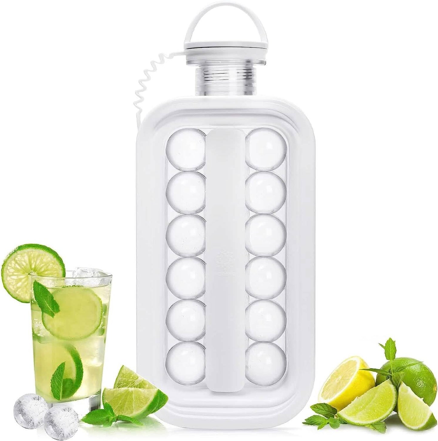 2-in-1 tragbarer Eisballbereiter Wasserkocher mit 17 Gittern, flachem Gehäuse und Deckel für kühlende Eiswürfel/Eis am Stiel