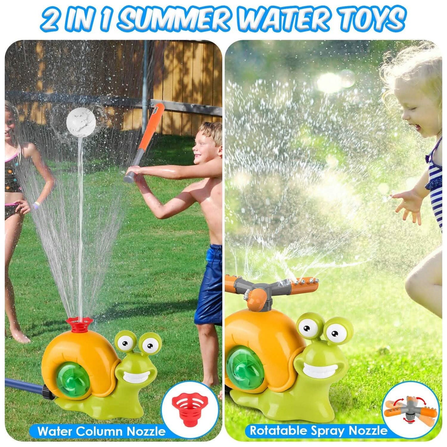 2-in-1-Schnecken-Wassersprenger-Baseballspielzeug mit 2 Sprinklerdüsen