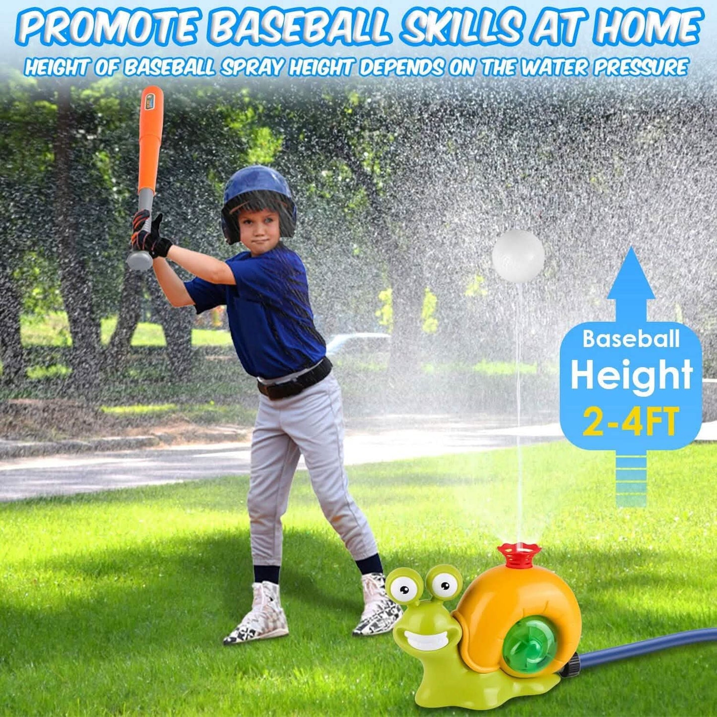 2-in-1-Schnecken-Wassersprenger-Baseballspielzeug mit 2 Sprinklerdüsen