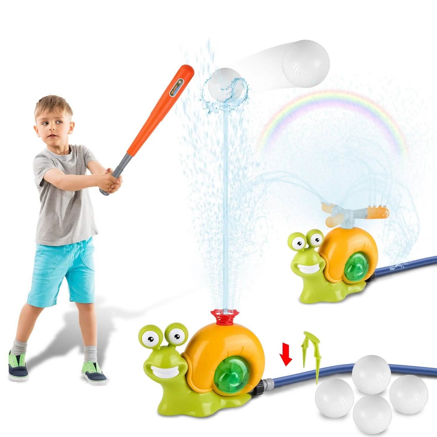 2-in-1-Schnecken-Wassersprenger-Baseballspielzeug mit 2 Sprinklerdüsen