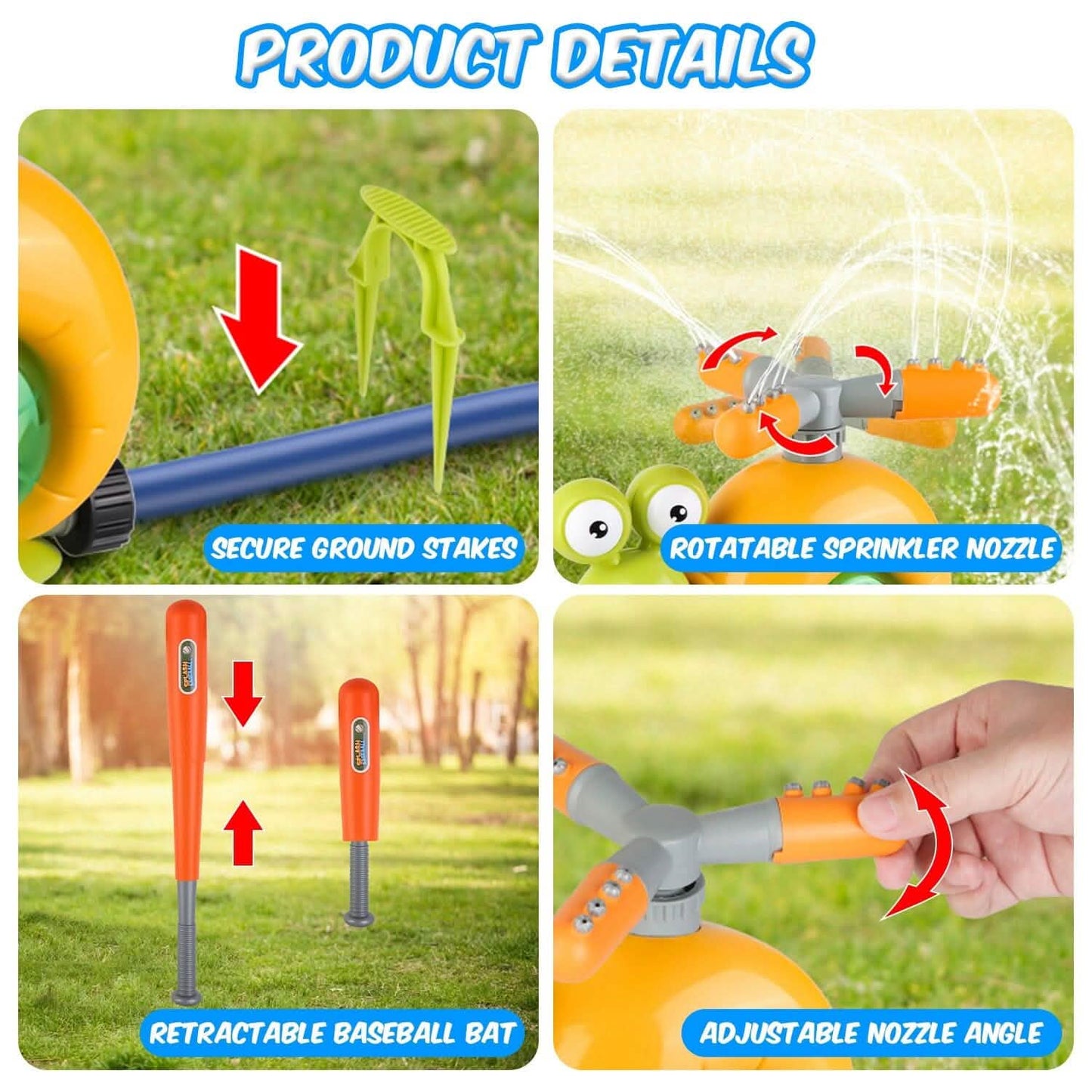 2-in-1-Schnecken-Wassersprenger-Baseballspielzeug mit 2 Sprinklerdüsen