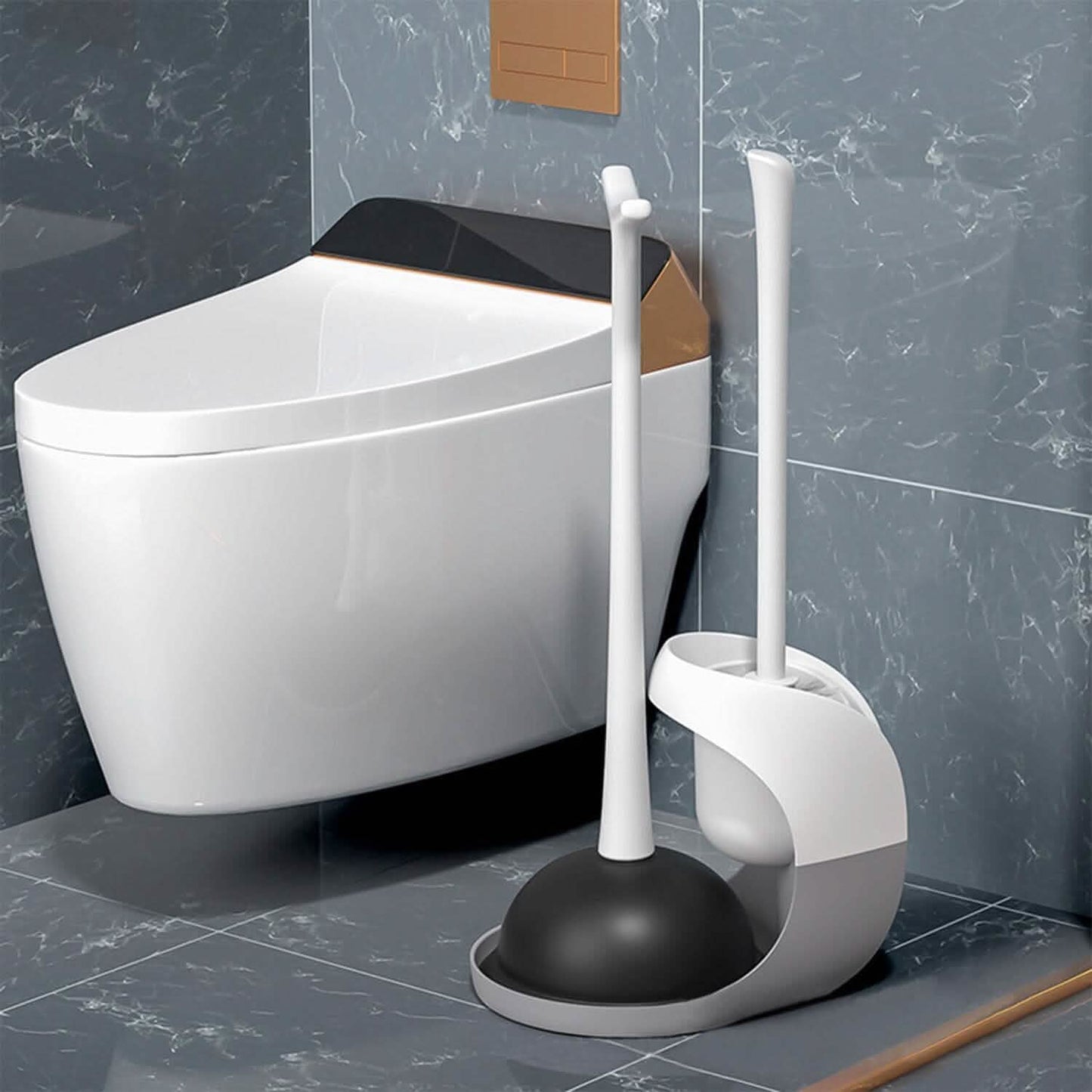 2-in-1 WC-Saugglocken- und Bürstenset mit belüftetem Halter