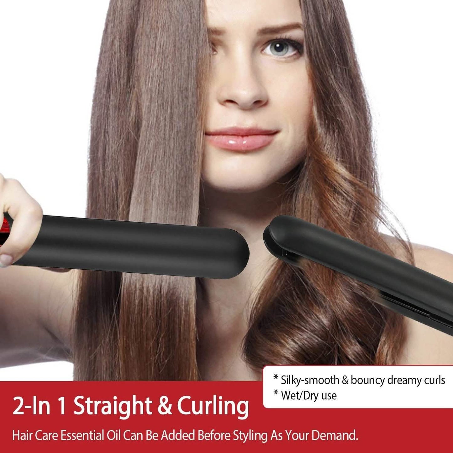 2-in-1-Haarglätter mit Keramikplatten und Lockenfunktion, Temperaturregelung und LCD-Display