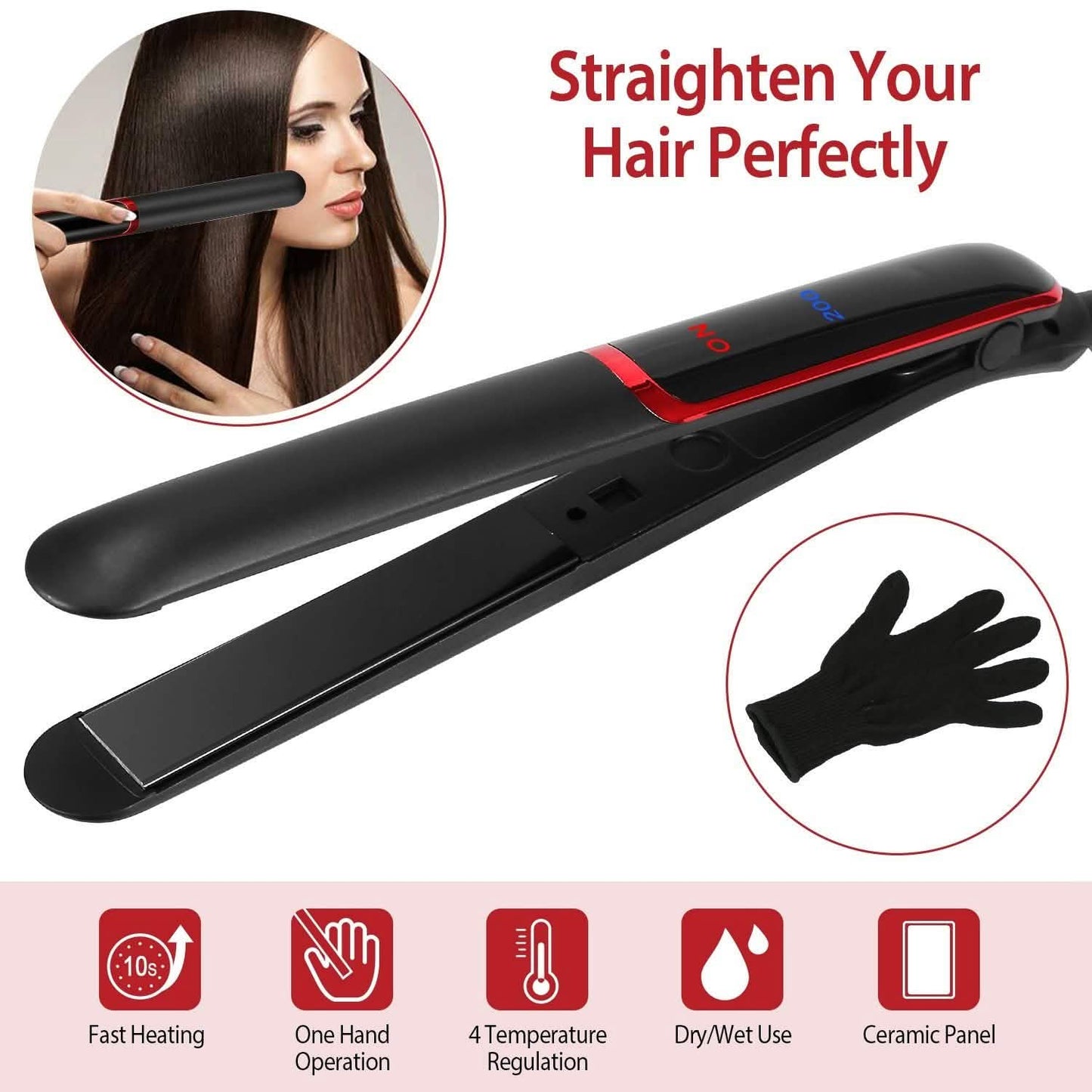 2-in-1-Haarglätter mit Keramikplatten und Lockenfunktion, Temperaturregelung und LCD-Display