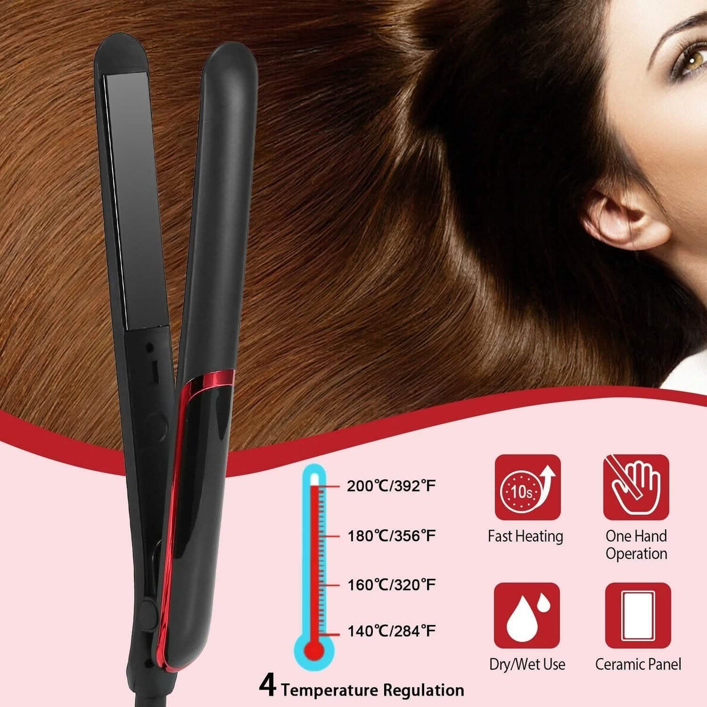 2-in-1-Haarglätter mit Keramikplatten und Lockenfunktion, Temperaturregelung und LCD-Display