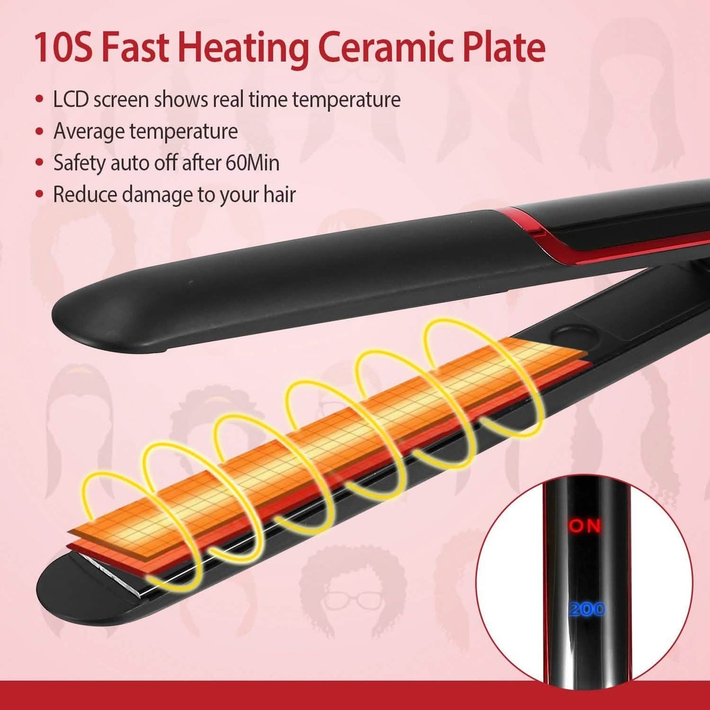 2-in-1-Haarglätter mit Keramikplatten und Lockenfunktion, Temperaturregelung und LCD-Display