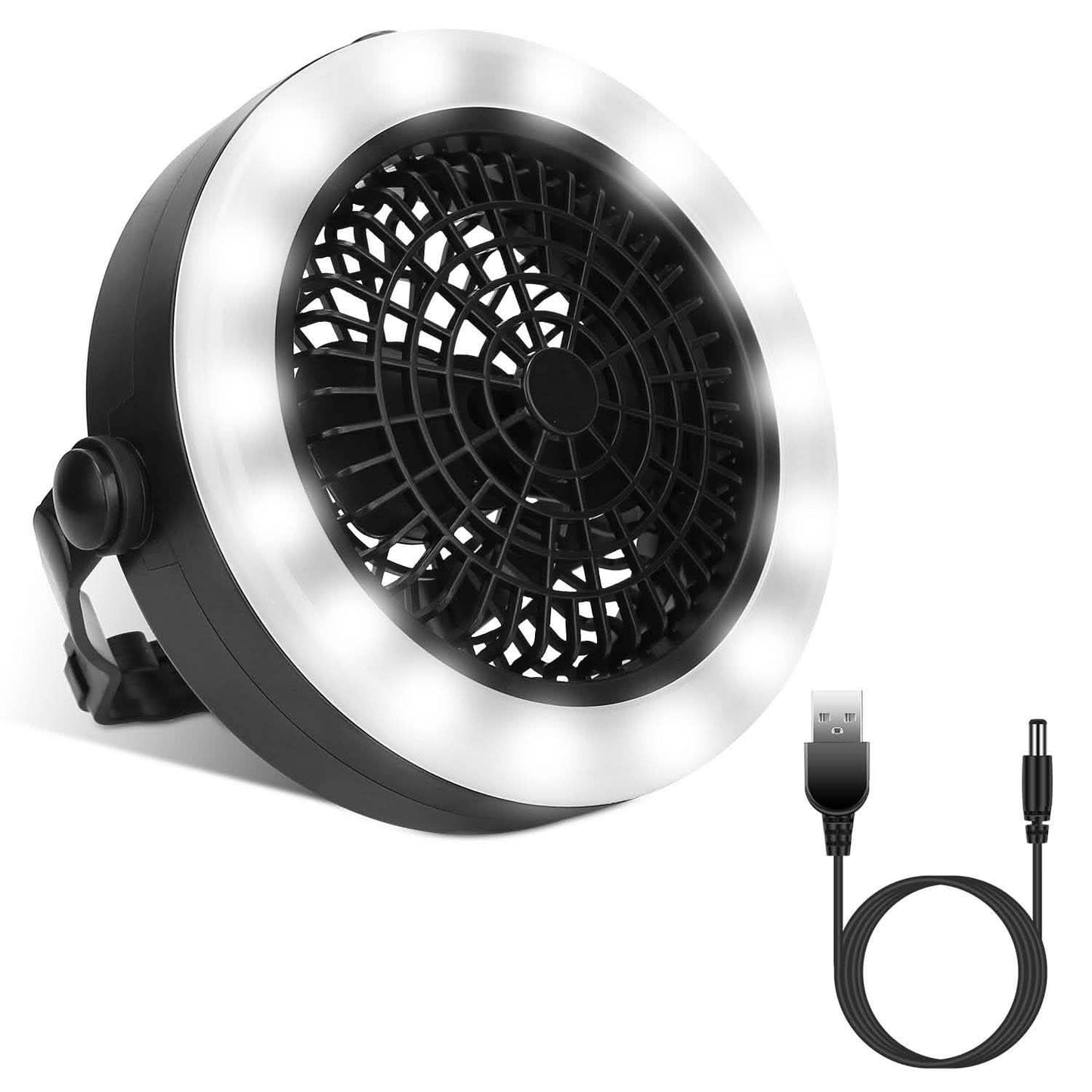 2-in-1 tragbarer Camping-LED-Ventilator, batterie-/USB-betrieben für den Außenbereich