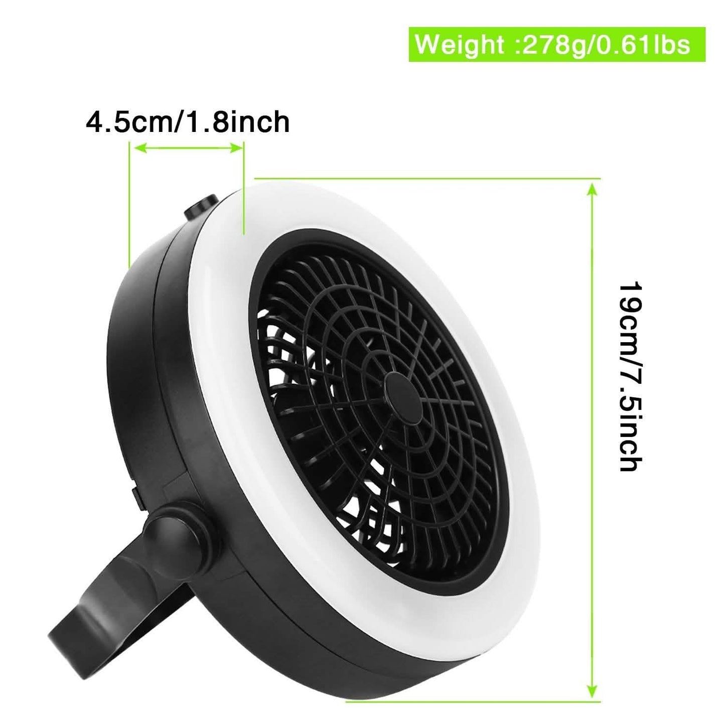 2-in-1 tragbarer Camping-LED-Ventilator, batterie-/USB-betrieben für den Außenbereich