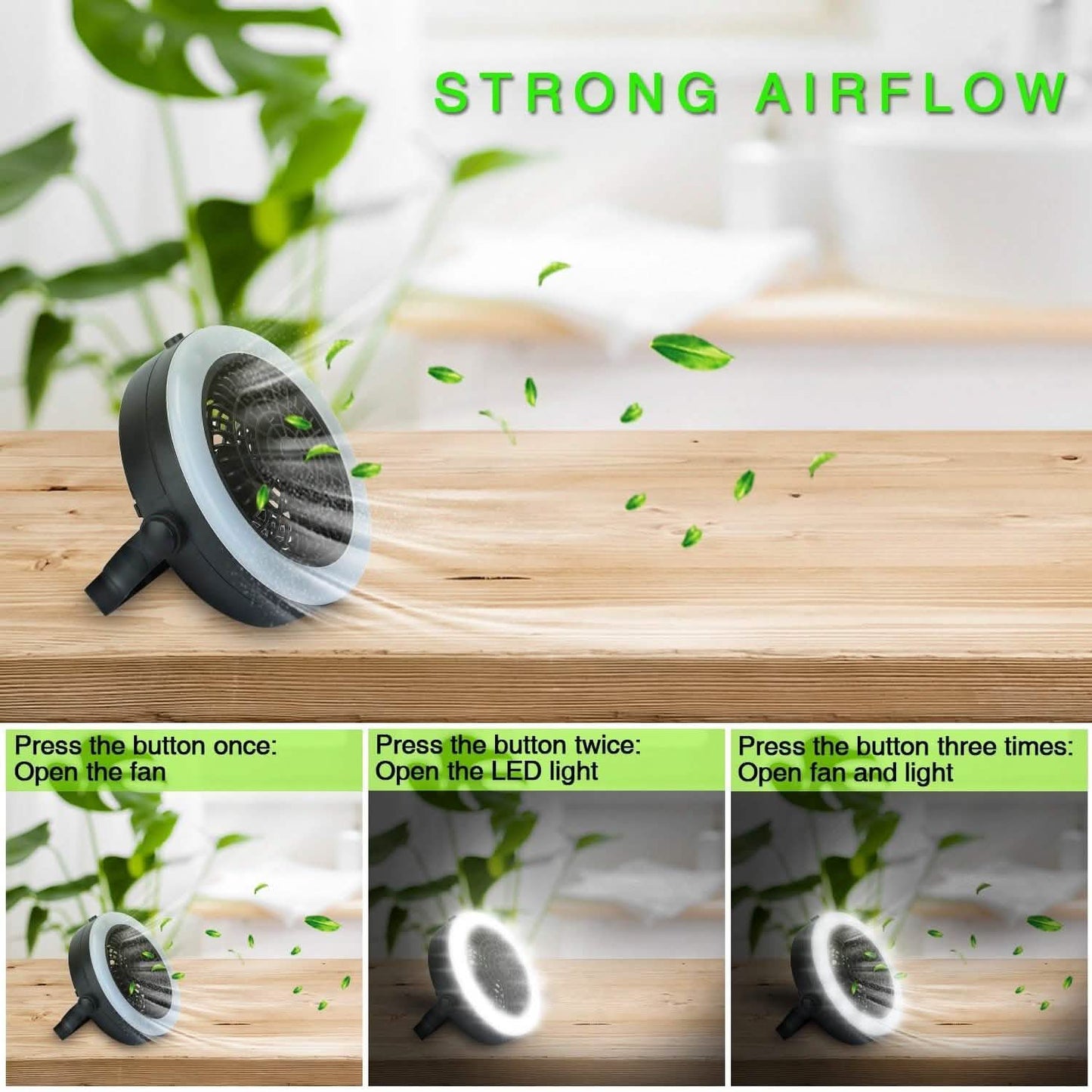 2-in-1 tragbarer Camping-LED-Ventilator, batterie-/USB-betrieben für den Außenbereich