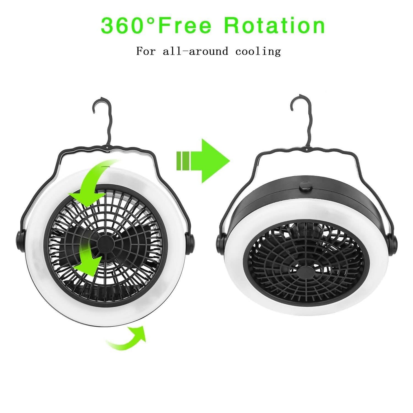 2-in-1 tragbarer Camping-LED-Ventilator, batterie-/USB-betrieben für den Außenbereich