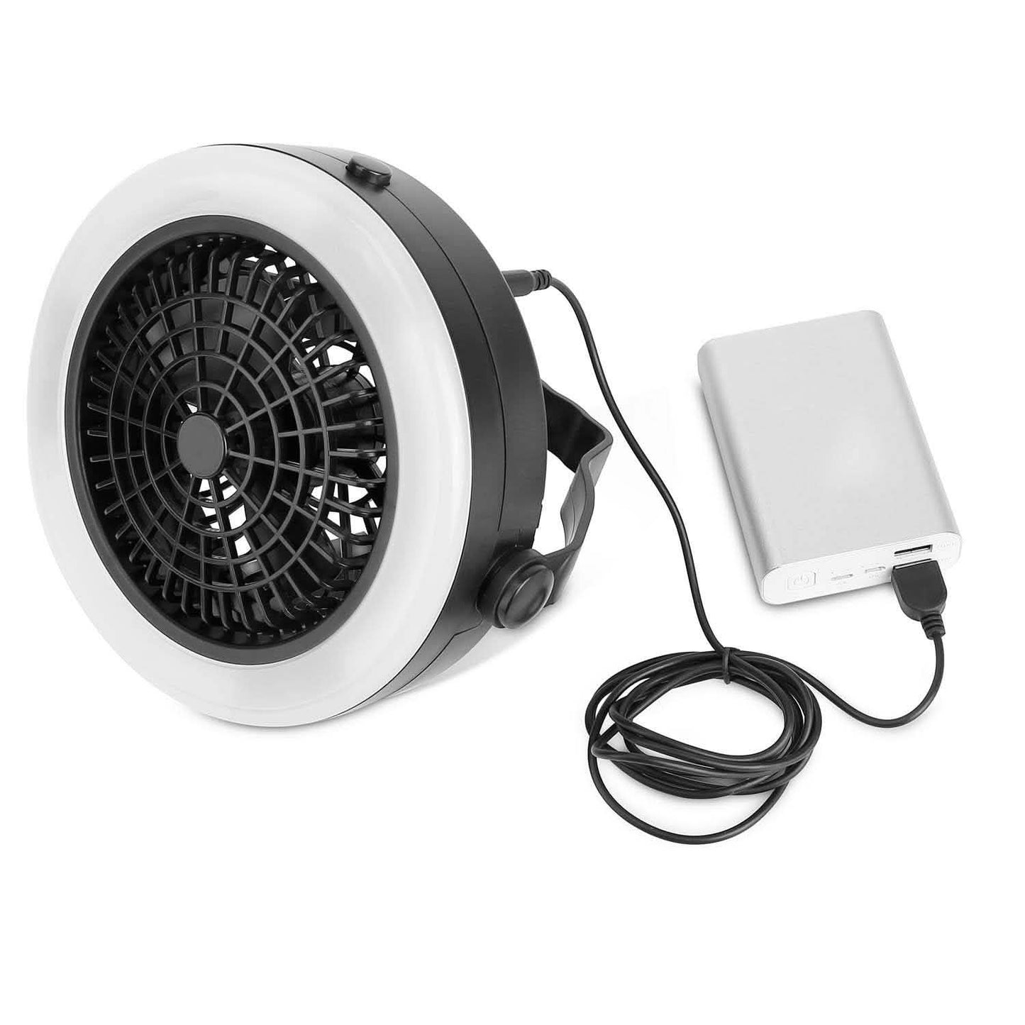 2-in-1 tragbarer Camping-LED-Ventilator, batterie-/USB-betrieben für den Außenbereich