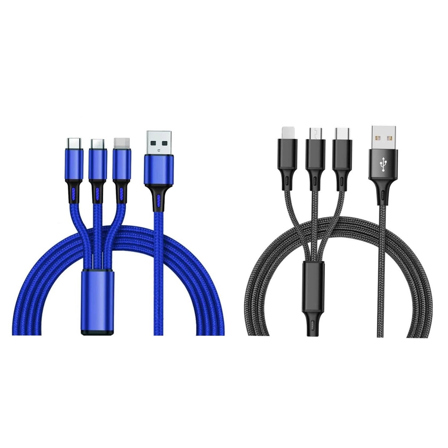 2er-Pack: 3-in-1 Nylon ummanteltes 1,2 m 3A Ladekabel