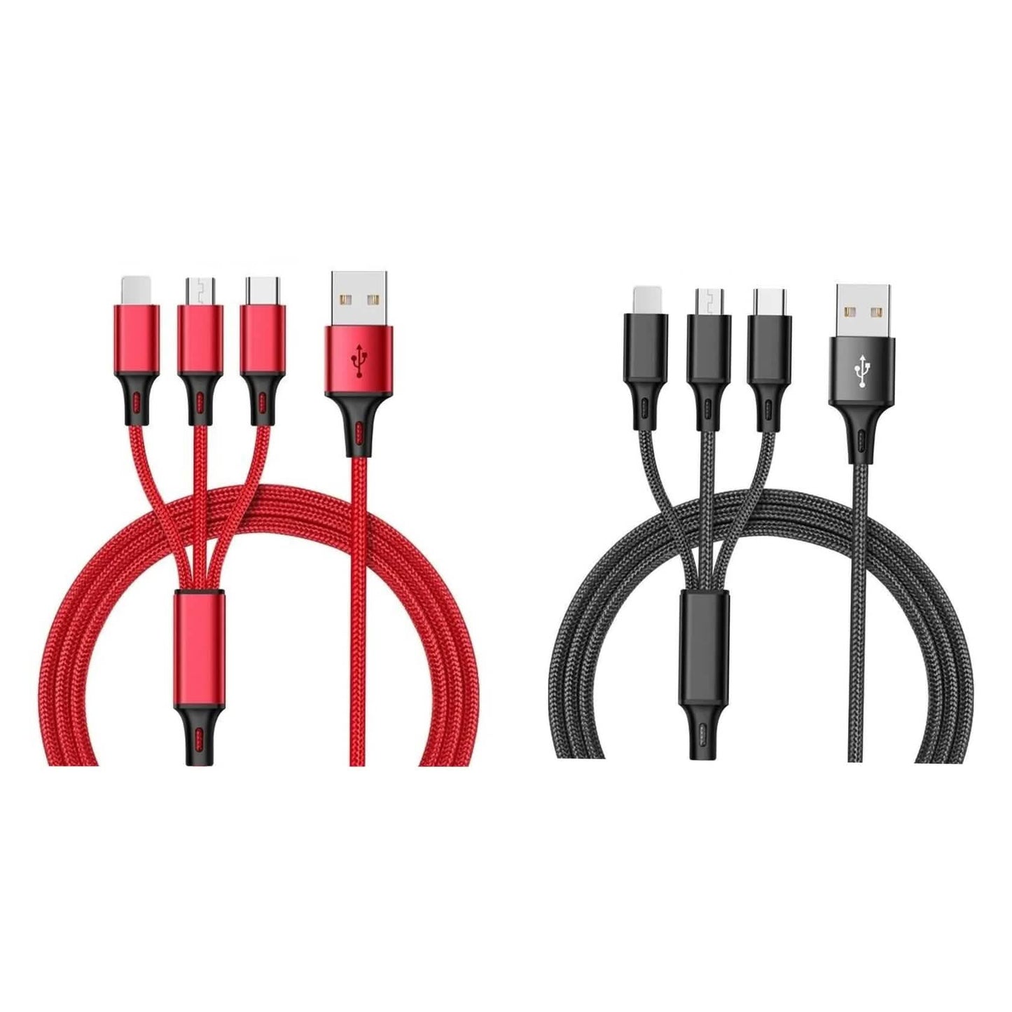 2er-Pack: 3-in-1 Nylon ummanteltes 1,2 m 3A Ladekabel